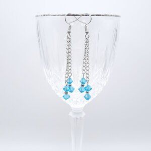 Blue Bicone Dangle Drop Cute Feminine Fairycore Chain Earrings Handmade Jewelry